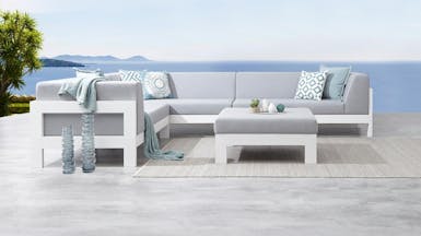Noosa White Outdoor Fabric Corner Lounge With Ottoman