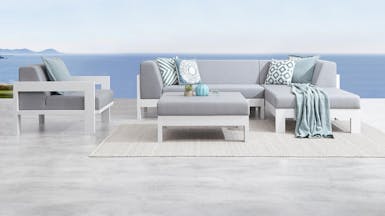 Noosa White Outdoor Fabric Chaise Lounge With Armchair & Ottoman