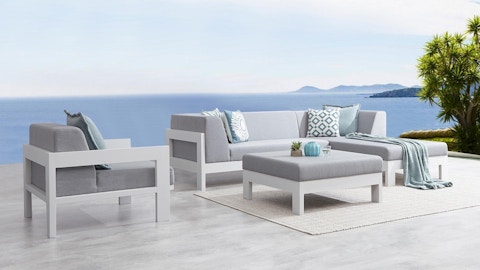Lavi White Outdoor Fabric Chaise Lounge With Armchair & Ottoman 2 Thumbnail