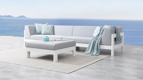 Noosa White Outdoor Fabric Lounge With Ottoman 1