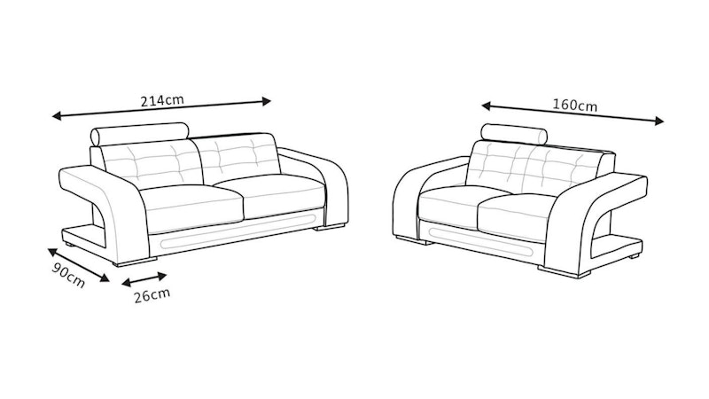 Casanova Leather Sofa Suite 3 + 2 Diagram
