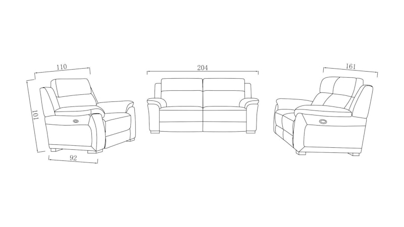 Cardiff Leather Recliner Sofa Suite 3 + 2 + 1 Diagram