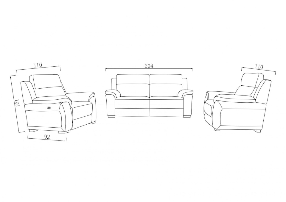 Cardiff Leather Recliner Sofa Suite 3 + 1 + 1 Diagram