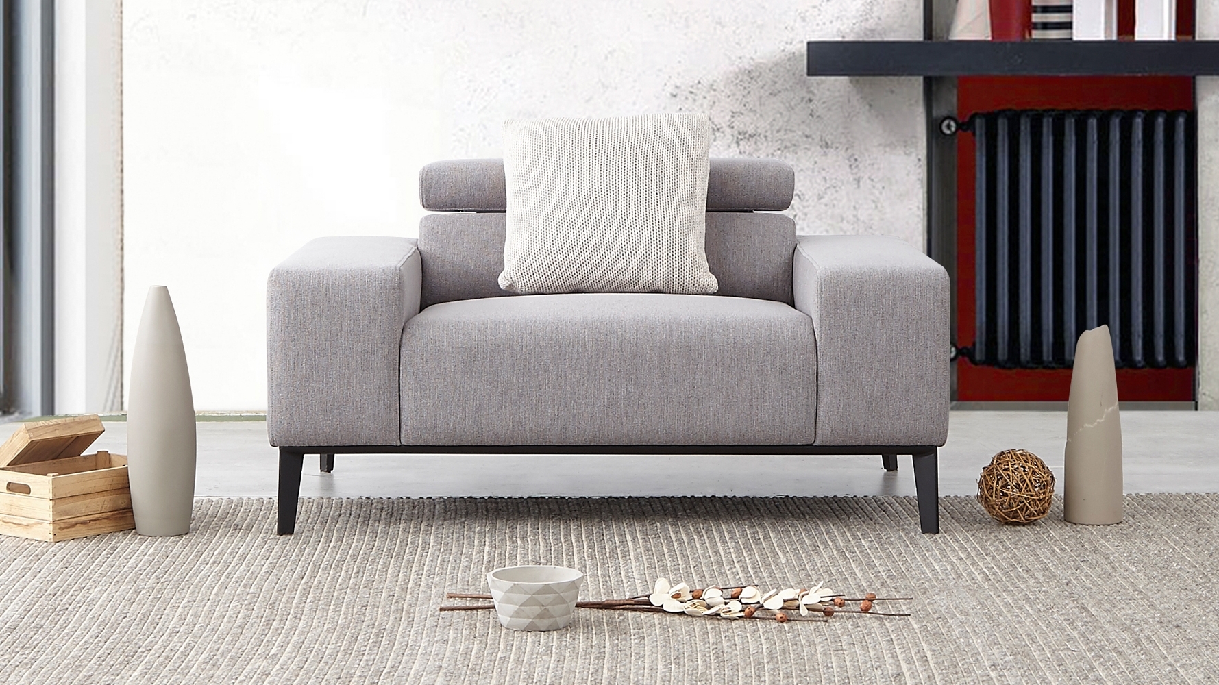 GRAVITY Fabric Armchair (Fabric- Tate Fossil ,base-metal Base Black - SKU2854848) 2