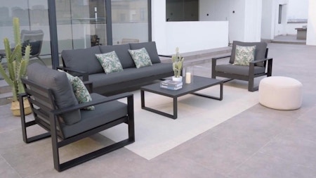 Riviera Black Outdoor Lounge Set 3+1+1 With Coffee Table