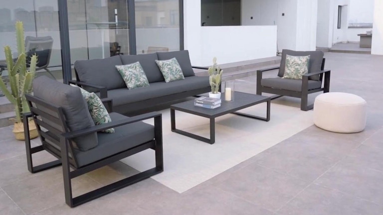 Riviera Black Outdoor Lounge Set 3+1+1 With Coffee Table
