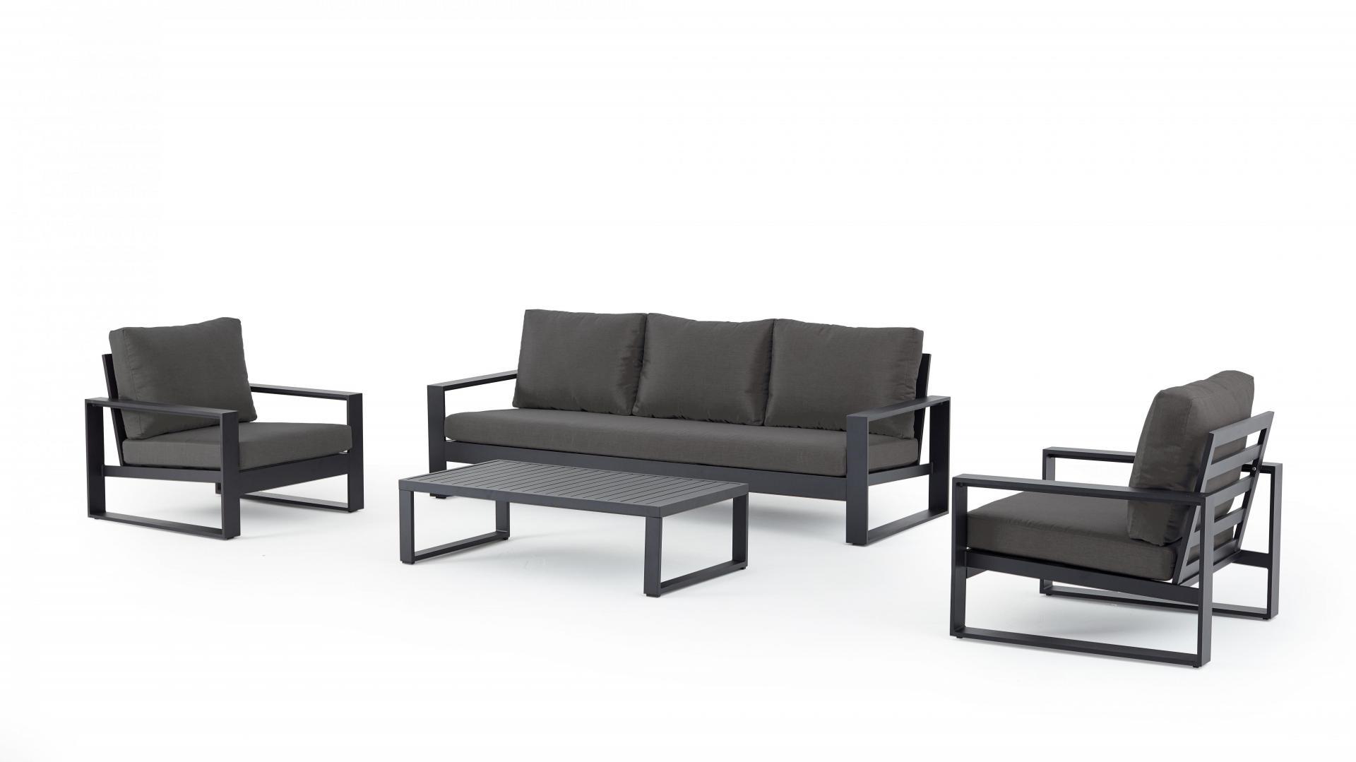 Riviera Black Outdoor Lounge Set 3+1+1 With Coffee Table 3 Thumbnail