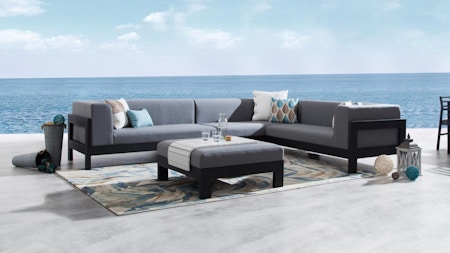 New Noosa Black Outdoor Fabric Corner Lounge With Ottoman