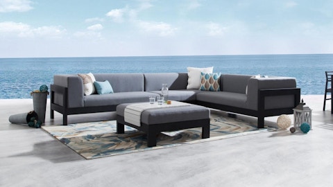 New Noosa Black Outdoor Fabric Corner Lounge With Ottoman 2 Thumbnail