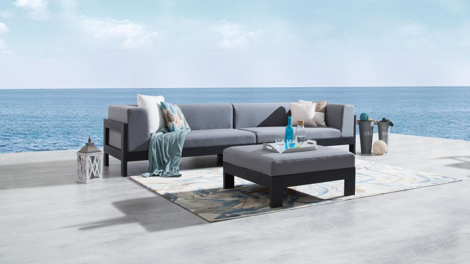 New Noosa Black Outdoor Fabric Lounge With Ottoman 4 Thumbnail