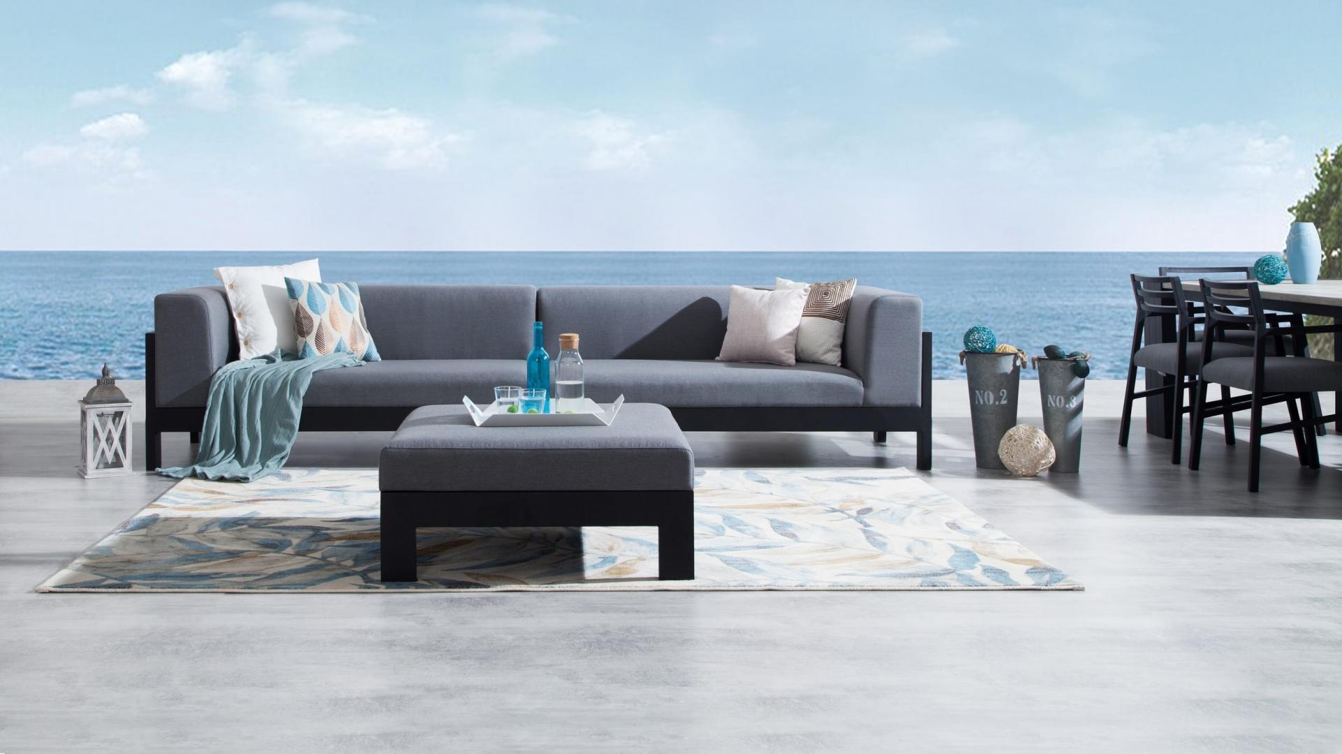 New Noosa Black Outdoor Fabric Lounge With Ottoman 4 Thumbnail
