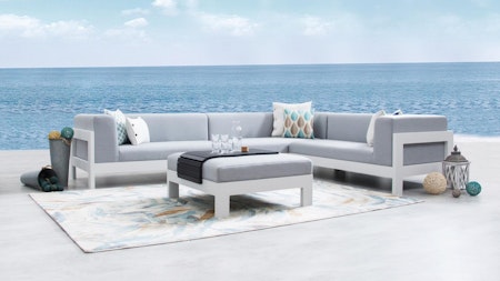 New Noosa White Outdoor Fabric Corner Lounge With Ottoman