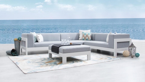 New Noosa White Outdoor Fabric Corner Lounge With Ottoman 2 Thumbnail
