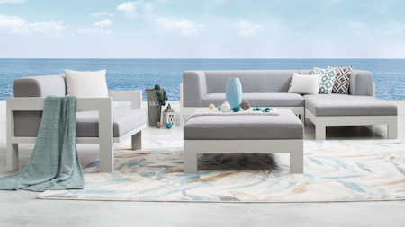 New Noosa White Outdoor Fabric Chaise Lounge With Armchair & Ott