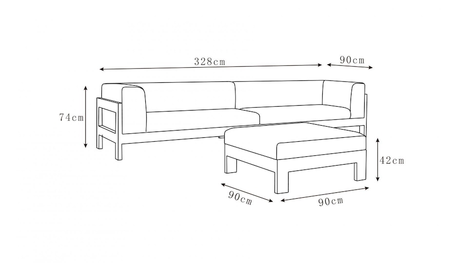 New Noosa White Outdoor Fabric Lounge With Ottoman Diagram