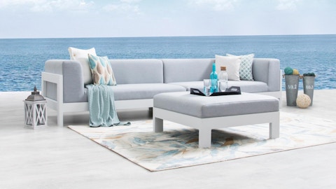New Noosa White Outdoor Fabric Lounge With Ottoman 2 Thumbnail