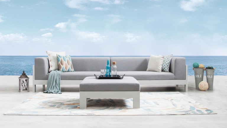 New Noosa White Outdoor Fabric Lounge With Ottoman