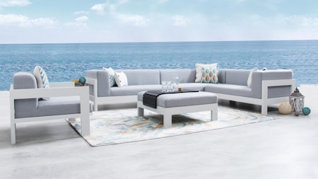 New Noosa White Outdoor Fabric Corner Lounge With Armchair And Ottoman