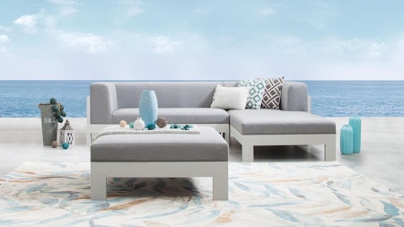 New Noosa White Outdoor Fabric Chaise Lounge With Ottoman