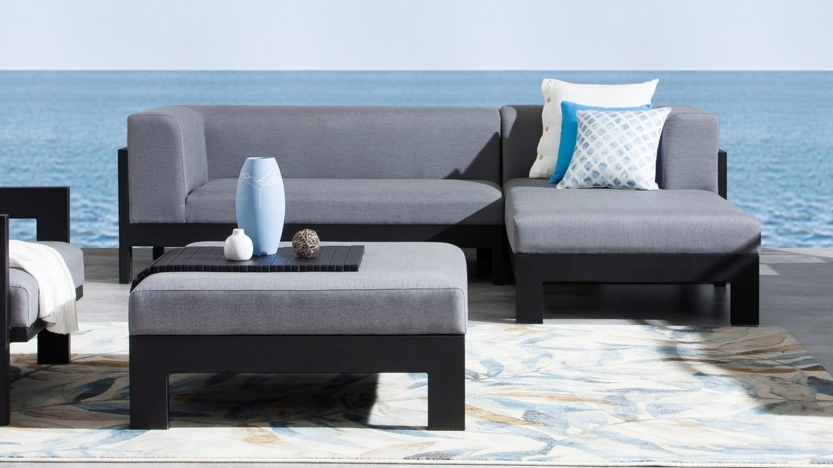 New Noosa Black Outdoor Fabric Chaise Lounge With Ottoman 2 Thumbnail