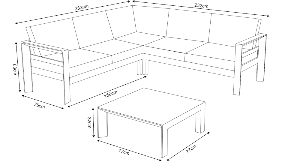 Springfield Black Outdoor Corner Lounge with Coffee Table Diagram