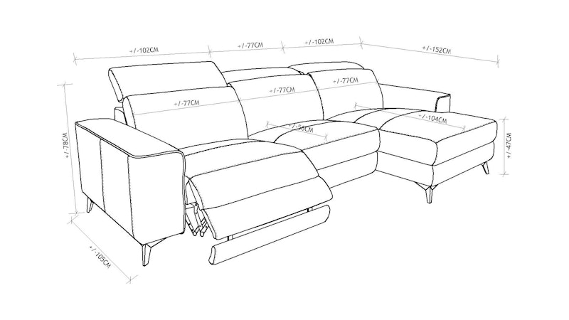 Tivoli Leather  Recliner Chaise Lounge Diagram