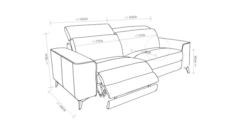 Tivoli Leather Recliner Two Seater Sofa Diagram