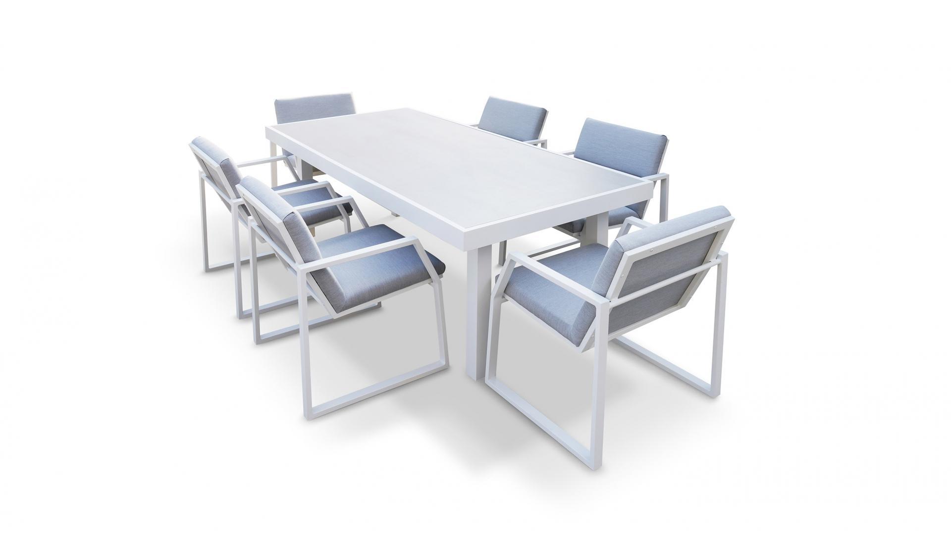 Invini White 7-piece Outdoor Ceramic Dining Set 10 Thumbnail