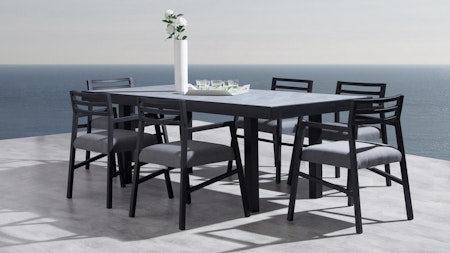 Invini Black 7-piece Outdoor Ceramic Dining Set With Blaze Chairs