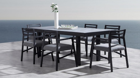 Invini Black 7-piece Outdoor Ceramic Dining Set With Blaze Chairs