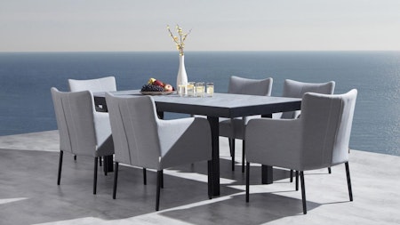 Invini Black 7-piece Outdoor Ceramic Dining Set With Hadid Chairs