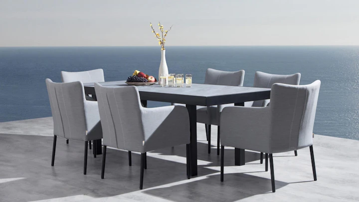 Invini Black 7-piece Outdoor Ceramic Dining Set With Hadid Chairs