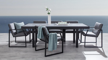 Invini Black 7-piece Outdoor Ceramic Dining Set