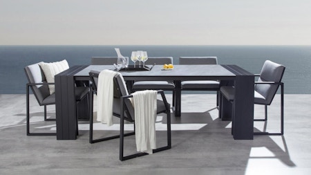 Hadid 7-piece Outdoor Ceramic Dining Set With Invini Chairs