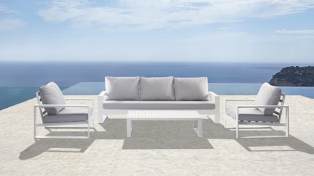 Riviera White Outdoor Lounge Set 3+1+1 With Coffee Table