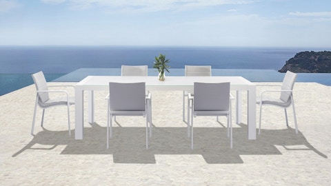 Santa Monica White 7-piece Outdoor Dining Set With Santa Monica White Chairs 6 Thumbnail