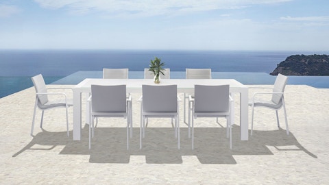 Santa Monica White 9-piece Outdoor Dining Set With Santa Monica White Chairs 4 Thumbnail