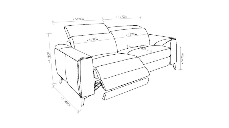 Carlsten Fabric Recliner Two Seater Sofa Diagram