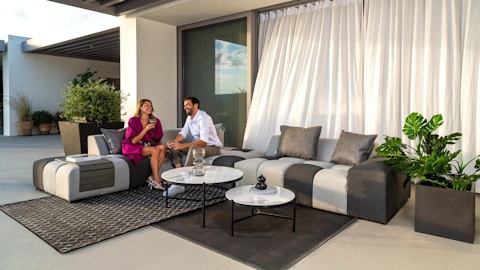 Bale Outdoor Chaise Lounge With Ottoman And Nested Coffee Tables 3