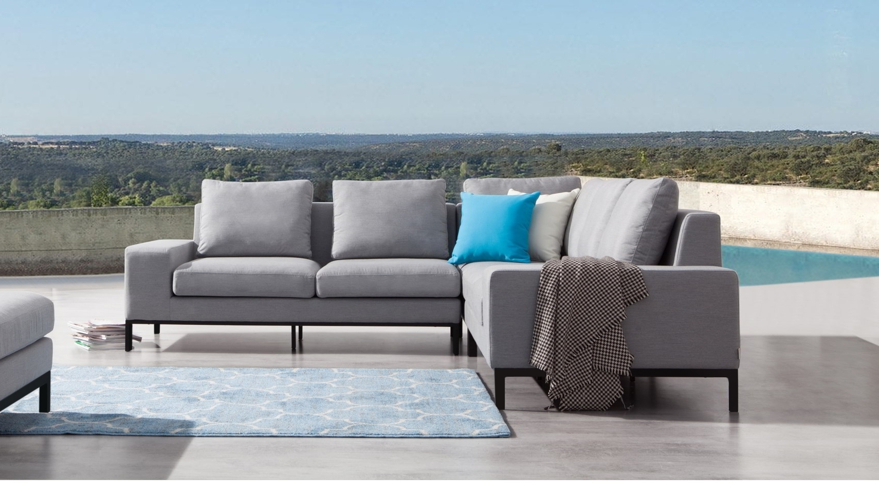 Jervis Outdoor Fabric Corner Lounge With Ottoman 6 Thumbnail