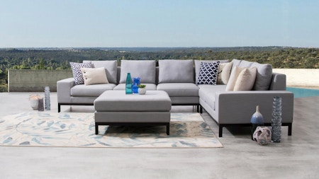 Jervis Outdoor Fabric L Shaped Lounge With Ottoman