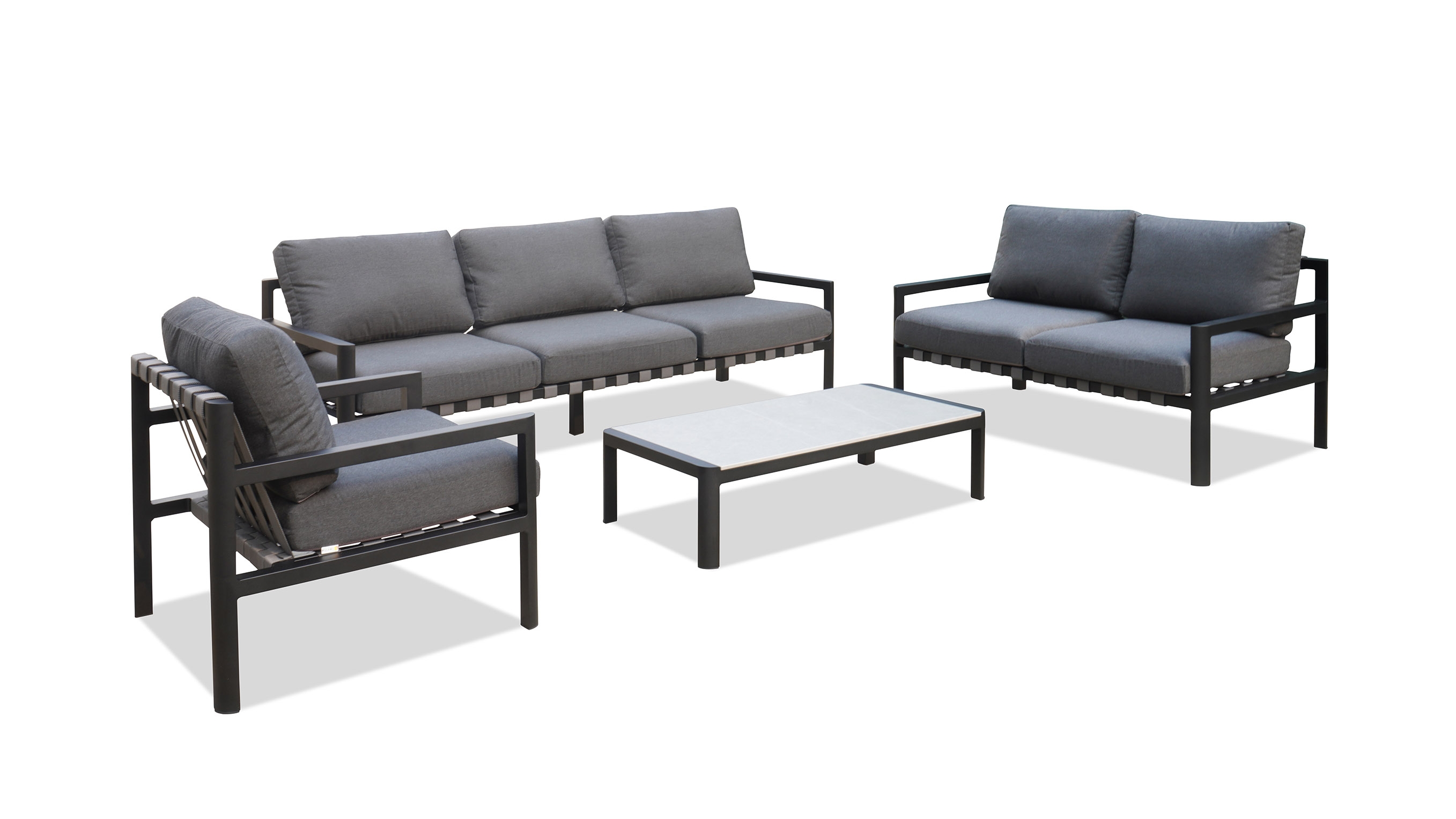 Manly Black Outdoor Sofa Suite 3 + 2 + 1 With Coffee Table 12 Thumbnail