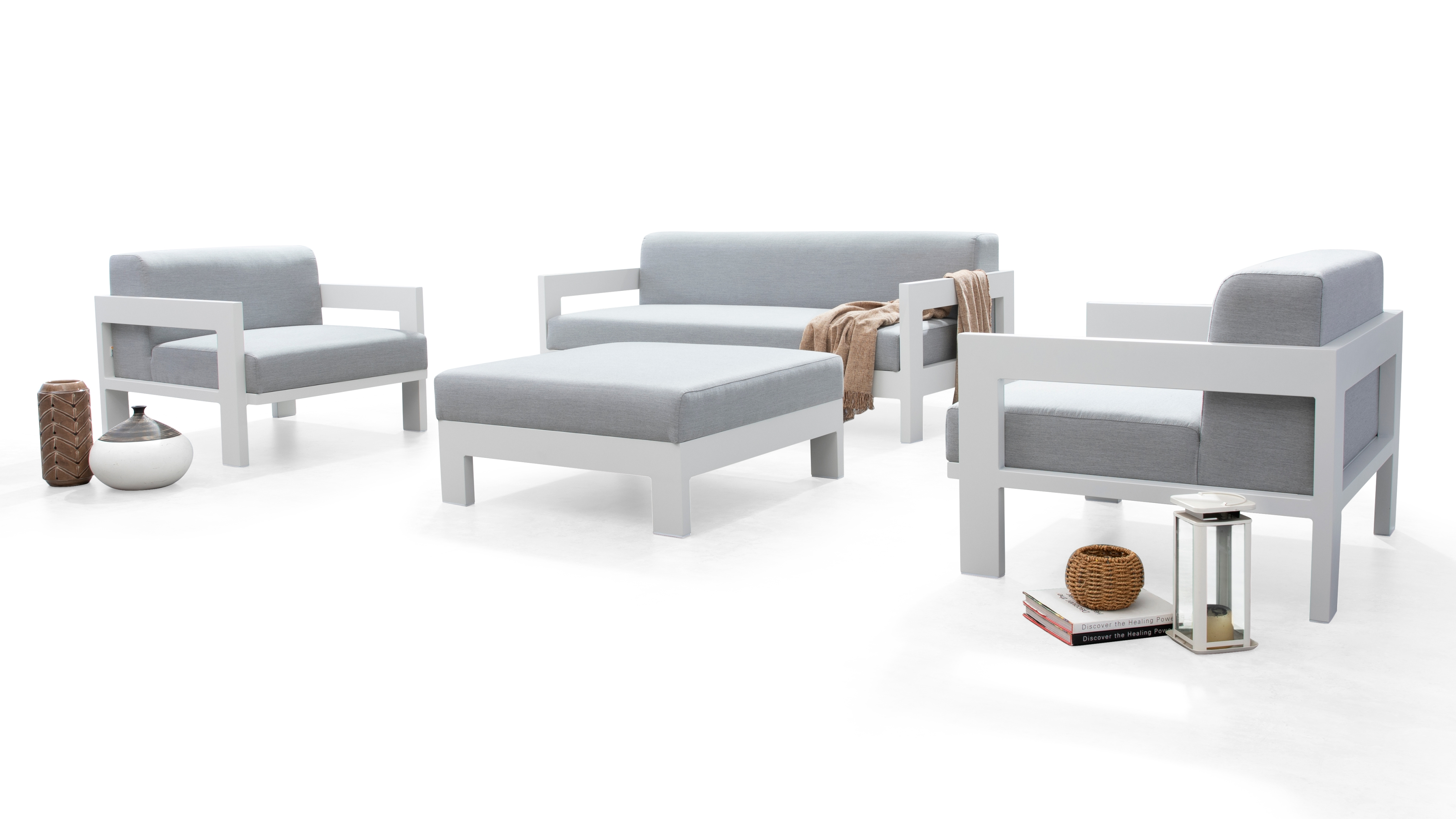 New Noosa White Outdoor Lounge Set 2+1+1 With Ottoman 7 Thumbnail
