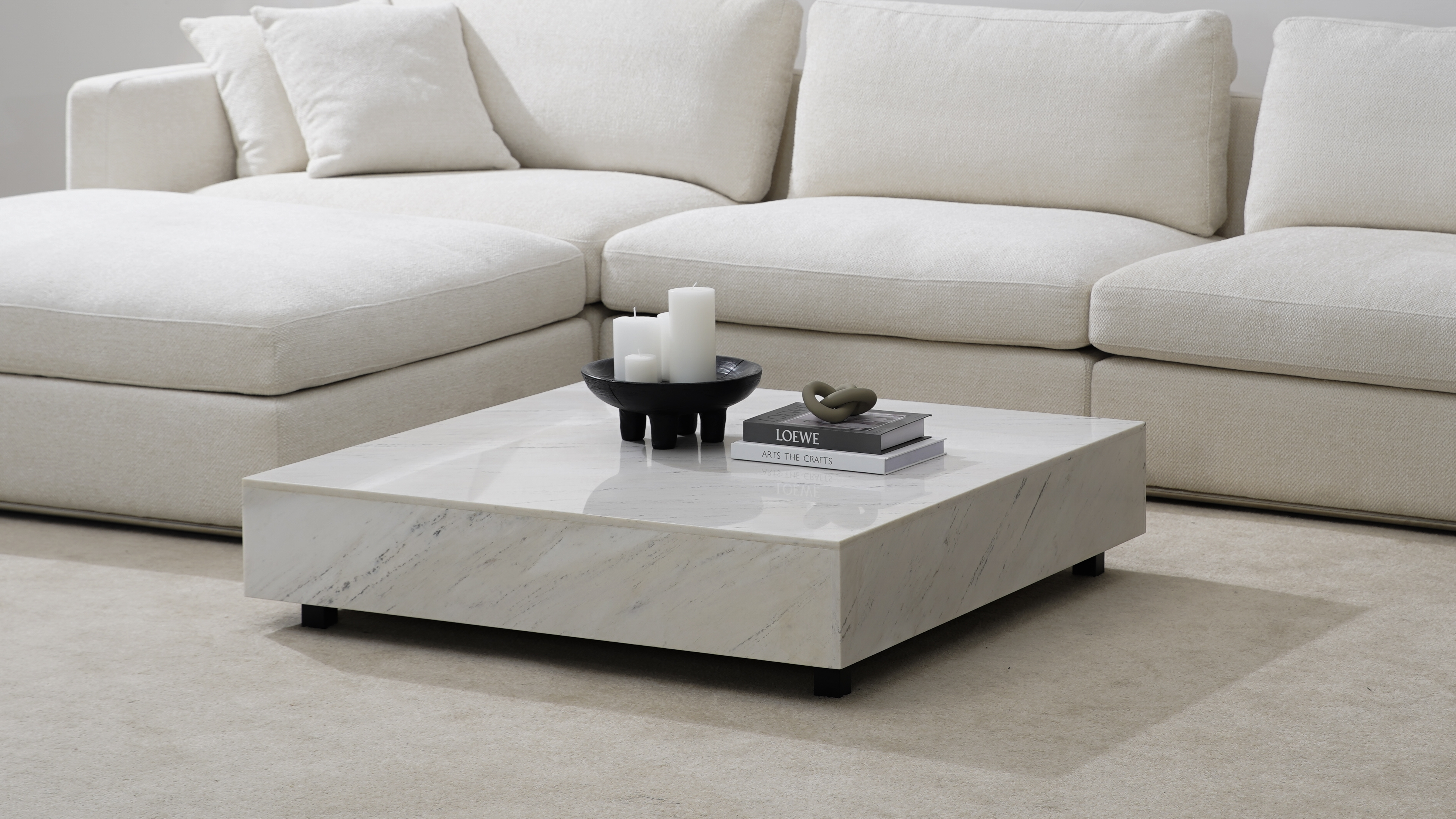 Artisan White Carrara Marble Coffee Table 10 Thumbnail