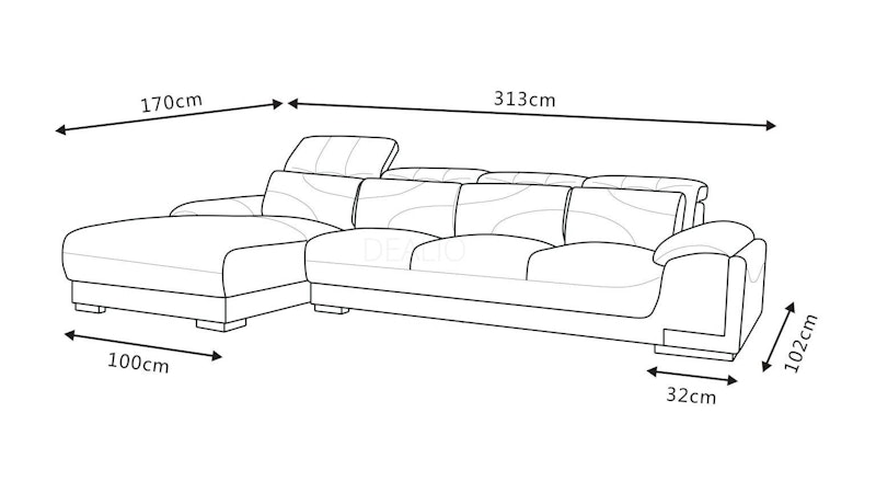 Bronte Leather Chaise Lounge Option C Diagram