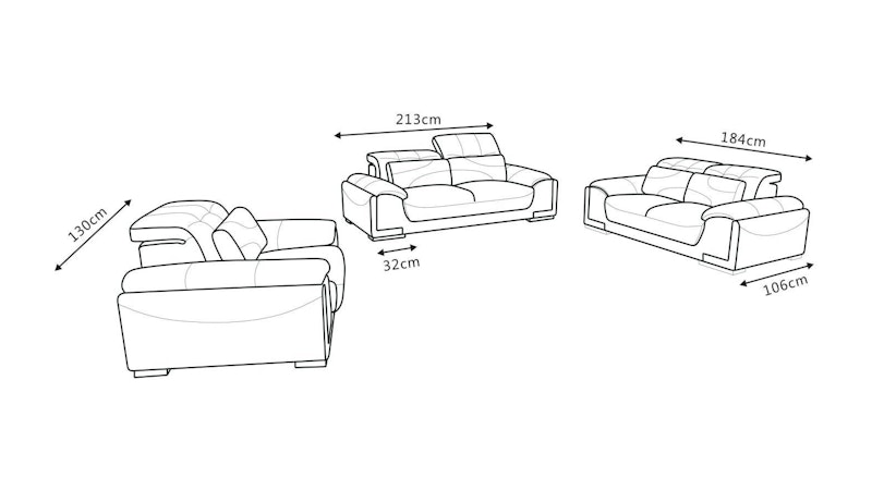 Bronte Leather Sofa Suite 3 + 2 + 1 Diagram