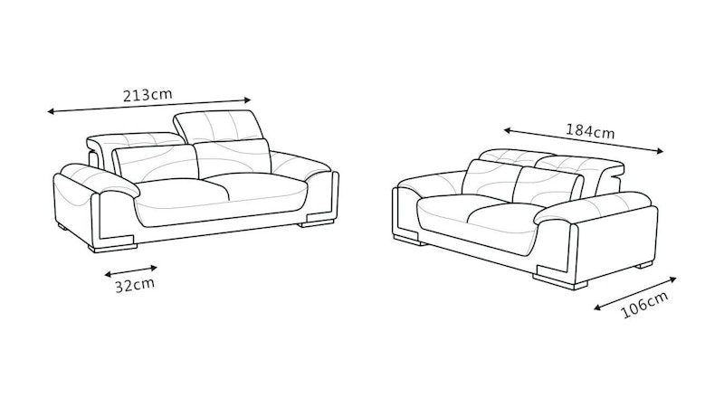 Bronte Leather Sofa Suite 3 + 2 Diagram