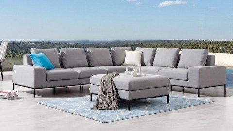 June Outdoor Fabric L Shaped Lounge With Ottoman 8