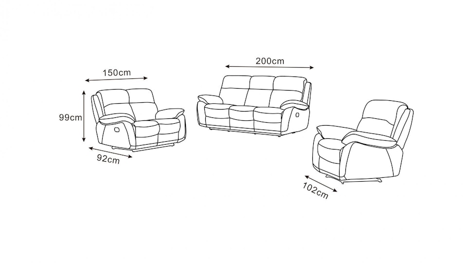 Berkeley Leather Recliner Sofa Suite 3 + 2 + 1 Diagram