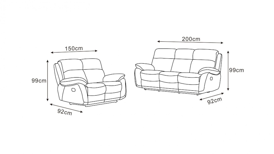 Berkeley Leather Recliner Sofa Suite 3 + 2 Diagram